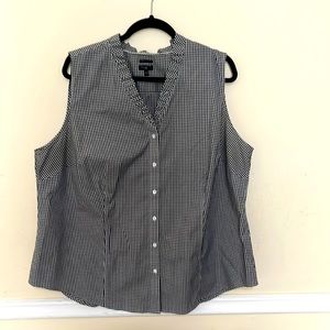 Talbots 18w Black Check sleeveless blouse.
